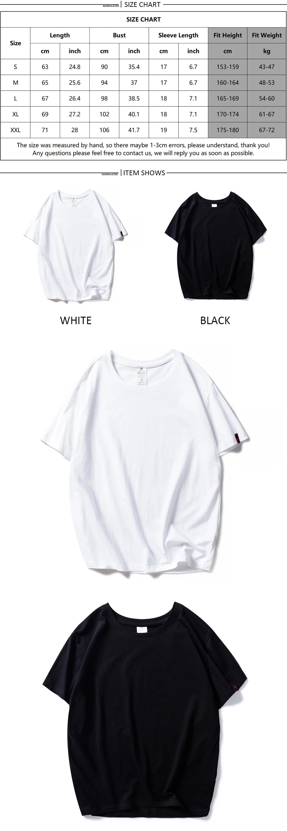 MOINWATER New Women Black White T-shirts Lady Solid Cotton Tees Short Sleeve T shirts Female Summer Tops for Woman