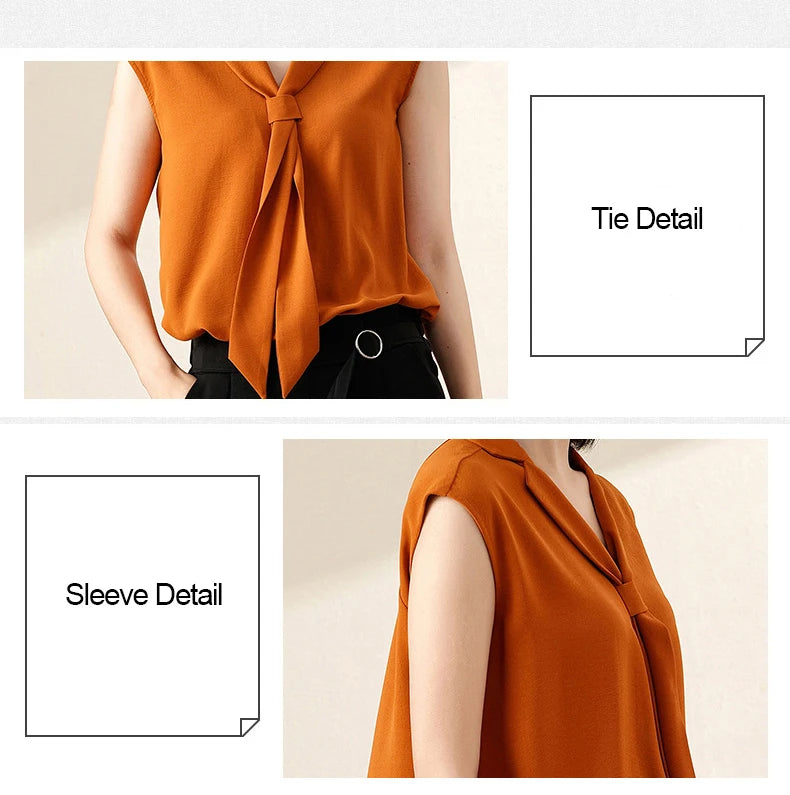 Summer Fashion Women Blouse Sleeveless V Neck Chiffon Shirt elegant office Ladies White shirt Plus Size Female Clothes-Style Heaven