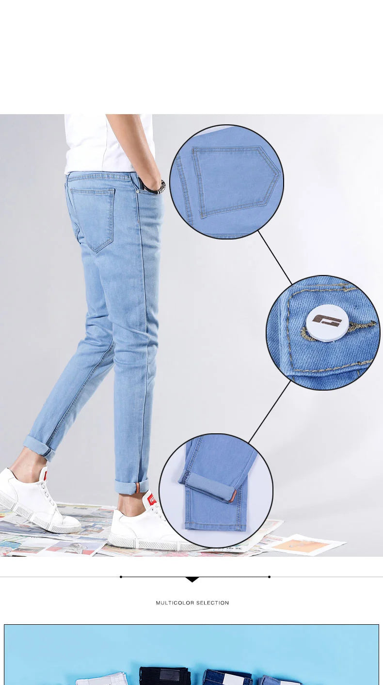 Good Quality 4 colors Skinny Jeans Men Spring Summer Slim Denim Jeans Men Cotton Elastic Denim Pants Cowboy Trousers-Style Heaven