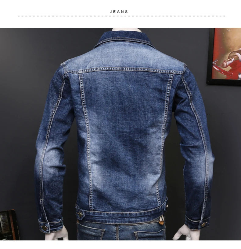 Fashion 2024 Denim jacket mens letter jacket slim embroidery spring and autumn youth stand-up collar long-sleeved denim coat