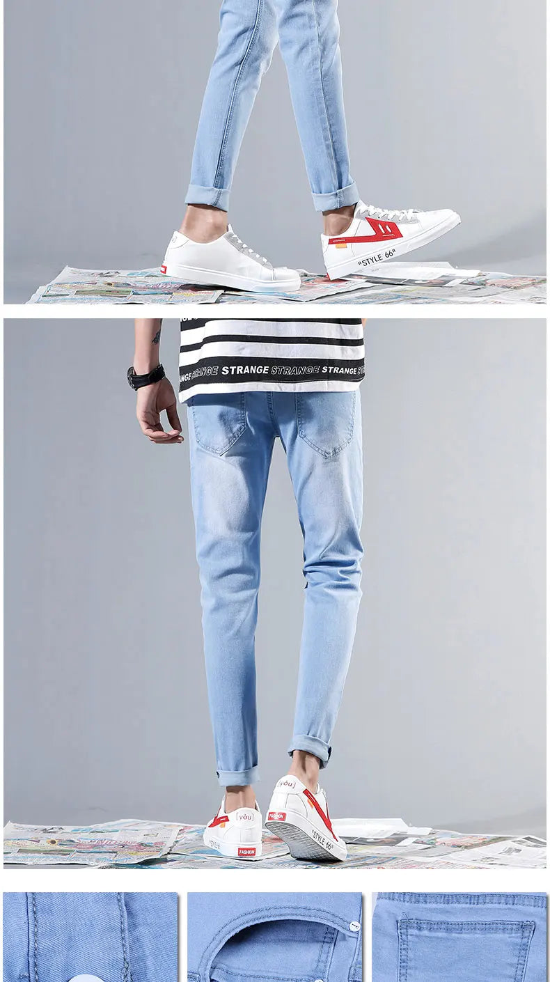 Good Quality 4 colors Skinny Jeans Men Spring Summer Slim Denim Jeans Men Cotton Elastic Denim Pants Cowboy Trousers-Style Heaven