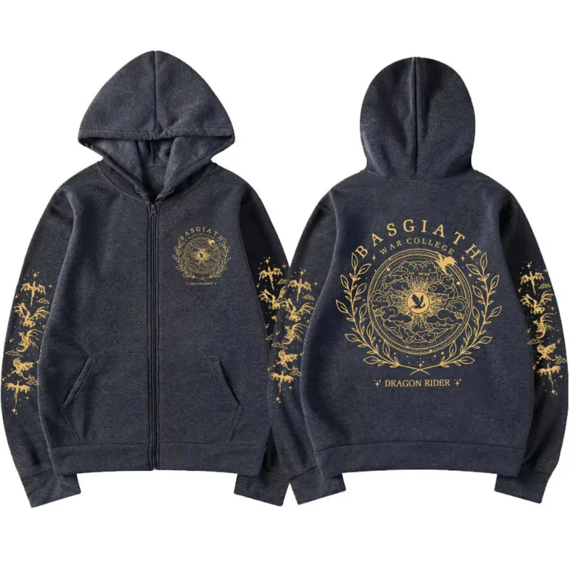 Basgiath War College Zip Up Hoodies Men Women Fourth Wing Dragon Rider Cardigan Sweatshirt Coat Oversized Zipper Jacket-Style Heaven