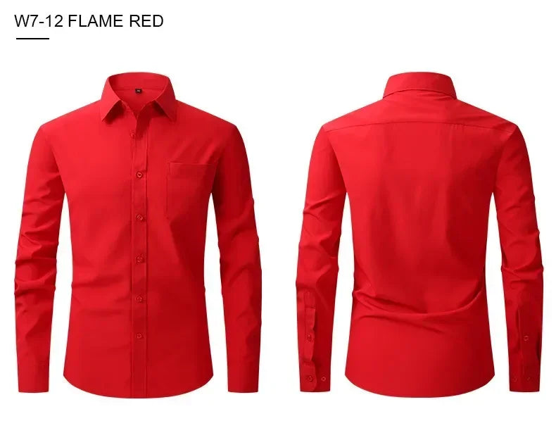 US Size Elastic Shirt New Men's Business and Leisure Long Sleeved Shirt Slim Fit Professional Dress Best-selling Seasonal Style - Clothing Tops in ##color## by Style Heaven | High-Quality & Trendy Fashion