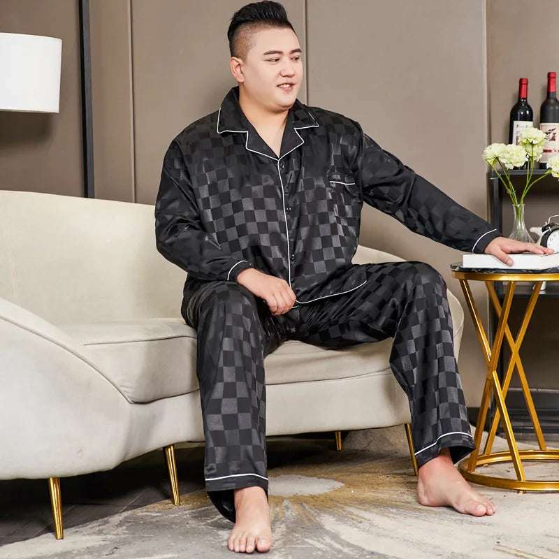 Sleepwear & Loungwear - 5XL Big Size Pajamas For Men 165KG Spring Summer Ice Silk Satin Cool Pajama Man Set Casual Loose Luxury Print Sleepwear Pijama