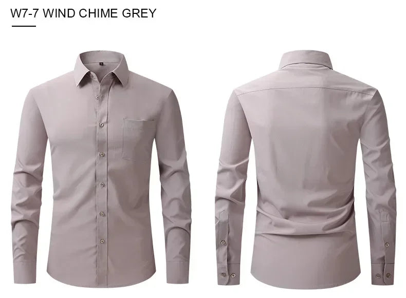 US Size Elastic Shirt New Men's Business and Leisure Long Sleeved Shirt Slim Fit Professional Dress Best-selling Seasonal Style - Clothing Tops in ##color## by Style Heaven | High-Quality & Trendy Fashion