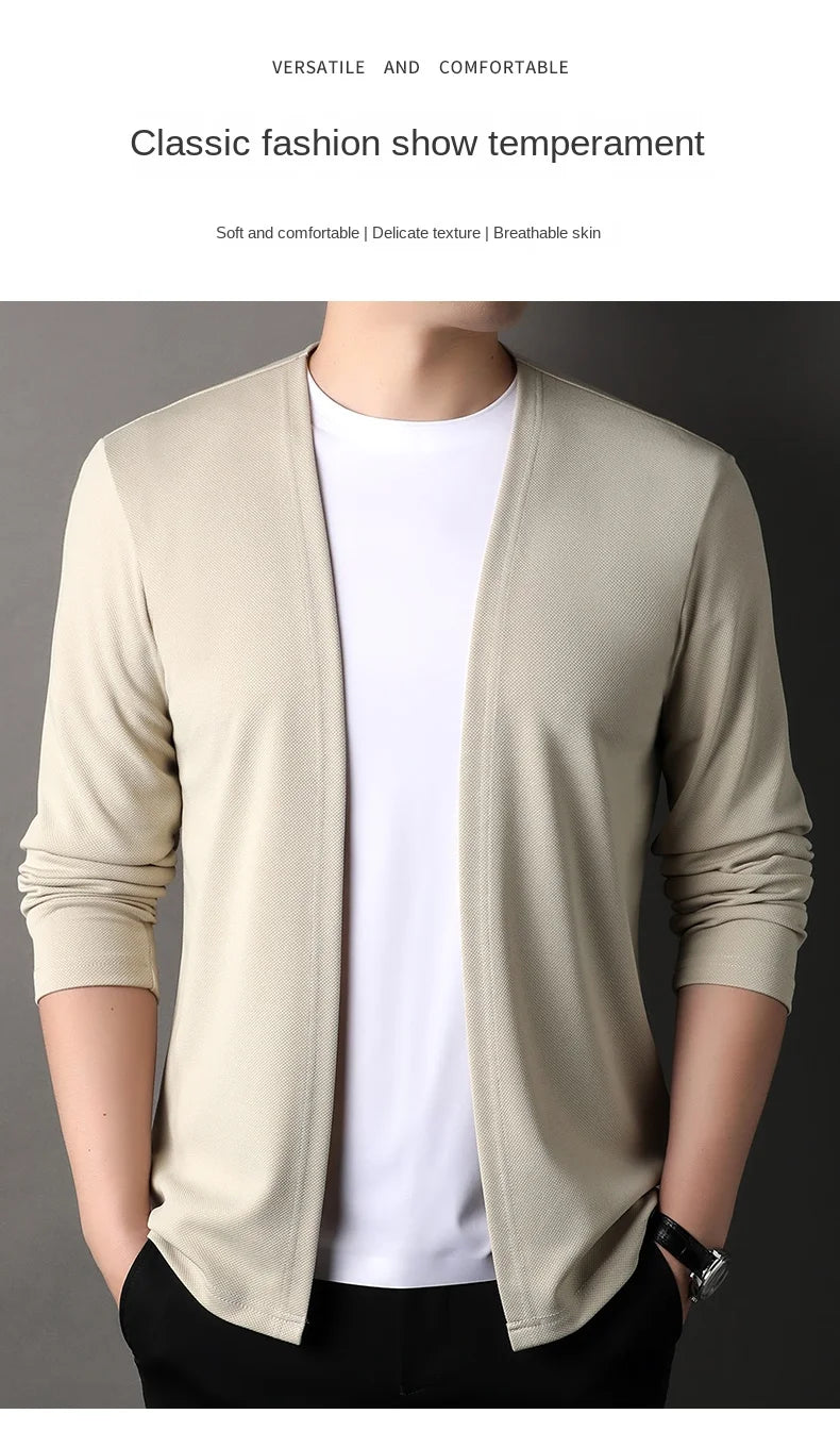 Top Quality Open New Brand Fashion Knit Mens Cardigan Thin Korean Sweater Casual Japanese Solid Coats Jacket Mens Clothing - Clothing Tops in ##color## by Style Heaven | High-Quality & Trendy Fashion