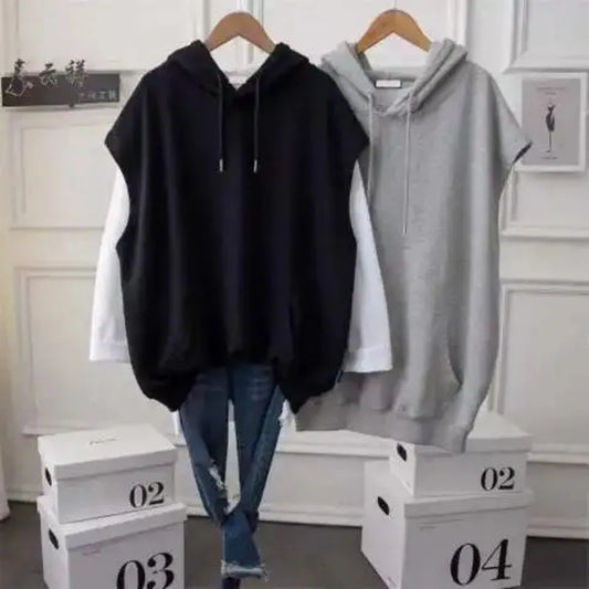 New Women Hoodies Sweatshirt Sleeveless Drawstring Pullover Vest With Pockets Classic Color Large Size Hoody Sporty Shirts-Style Heaven