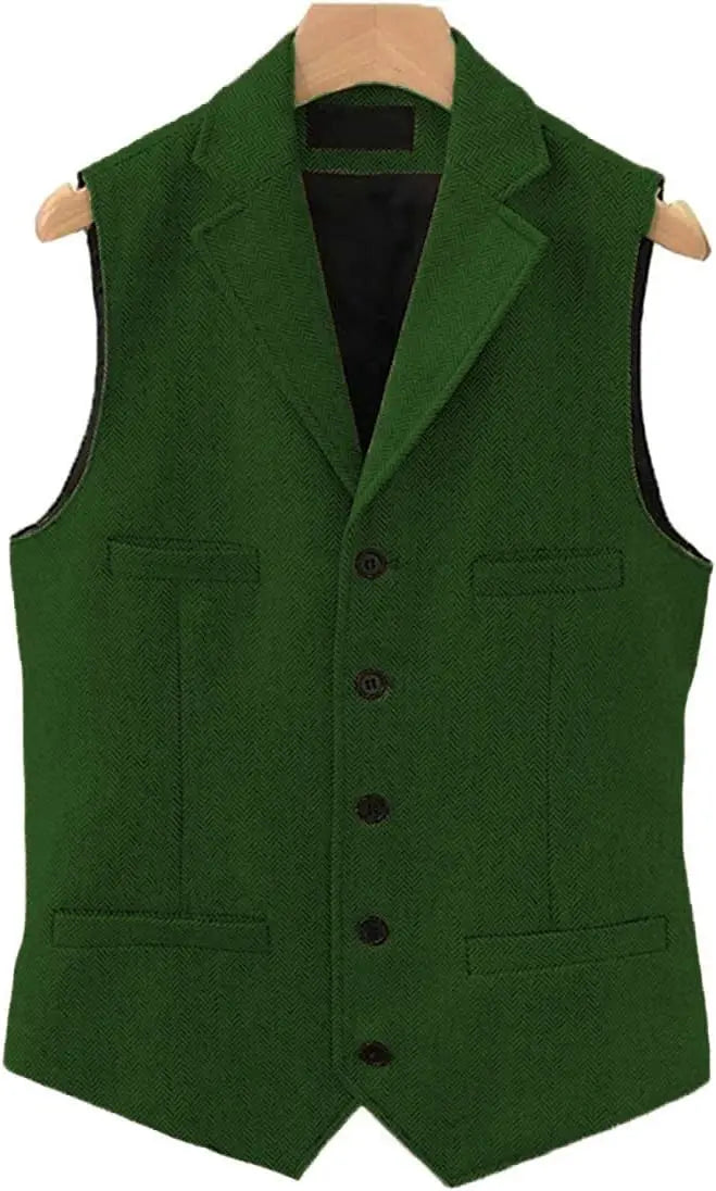 Tweed Herringbone Mens Suit Vest Slim Fit Notch Lapel With 4 Pockets Groomsmen Wedding Waistcoat For Wedding-Style Heaven