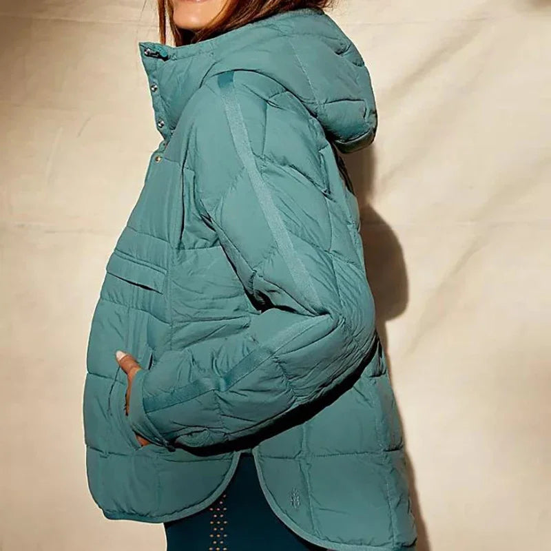 Autumn Winter Solid Color Padded Jacket for Women Fashion Pockets Long Sleeves Hooded Pullovers Japanese and Korean Casual Coats-Style Heaven