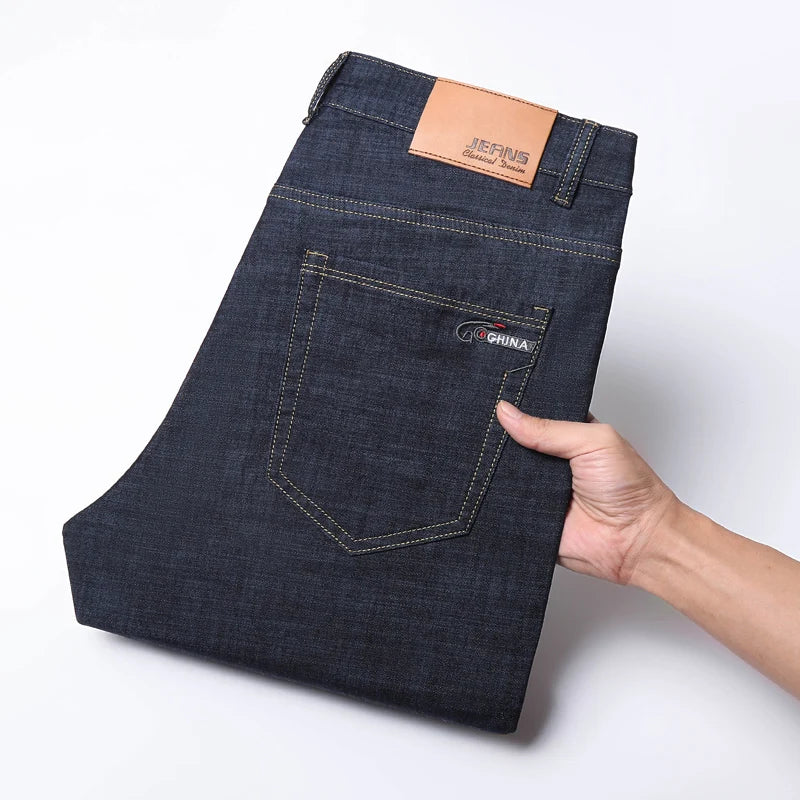 2025 Spring Summer Thin Classic Men's Business Jeans Stretch Trousers Casual Straight Denim Pants  Brand Male Clothing 28-40-Style Heaven