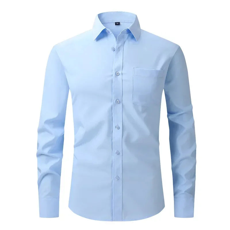 US Size Elastic Shirt New Men's Business and Leisure Long Sleeved Shirt Slim Fit Professional Dress Best-selling Seasonal Style - Clothing Tops in ##color## by Style Heaven | High-Quality & Trendy Fashion