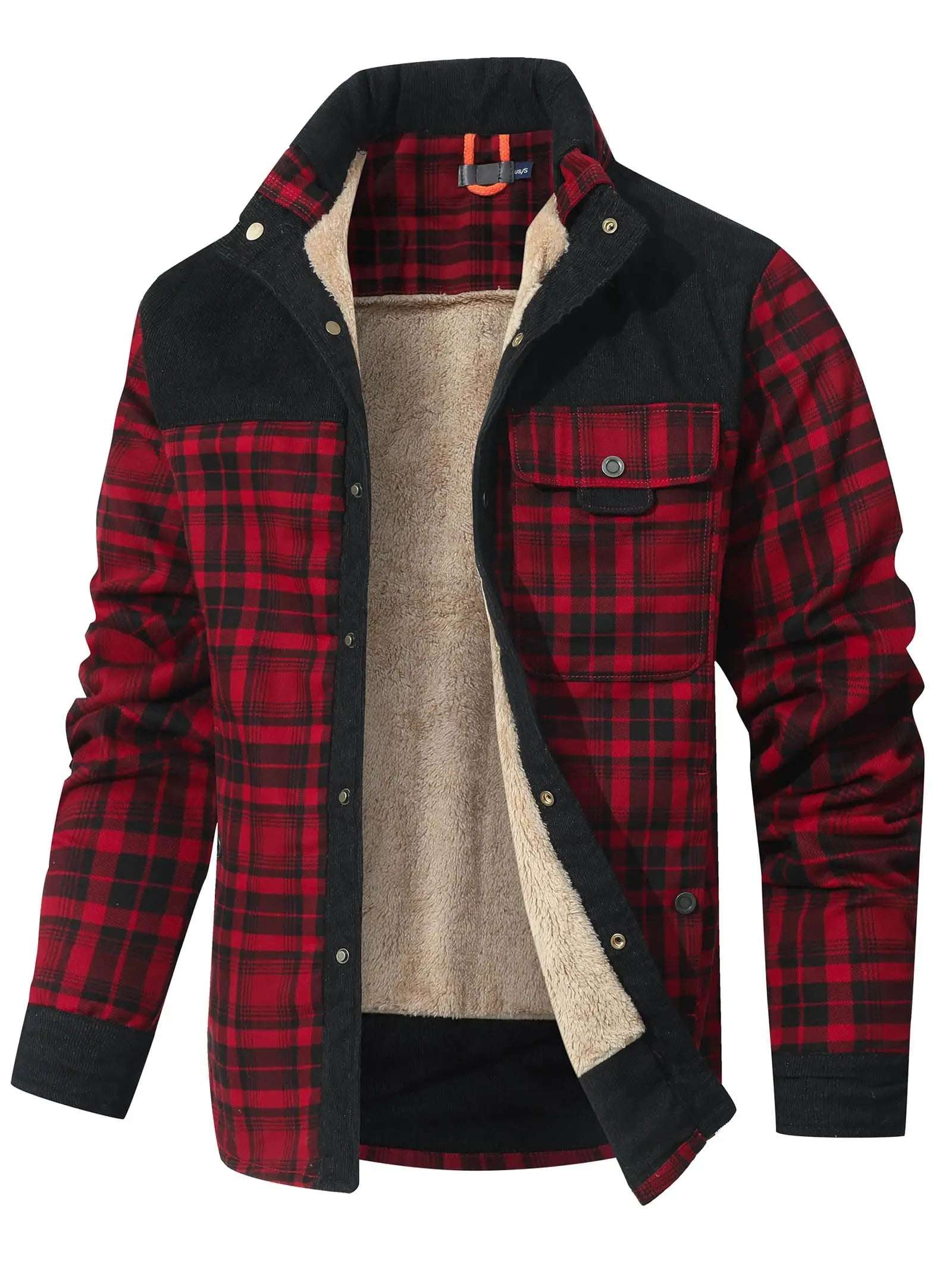 Coats & Jackets - Men's Bomber Jacket Plaid Sherpa Lined Flannel Shirt Jacket - Winter Warm Button-Up