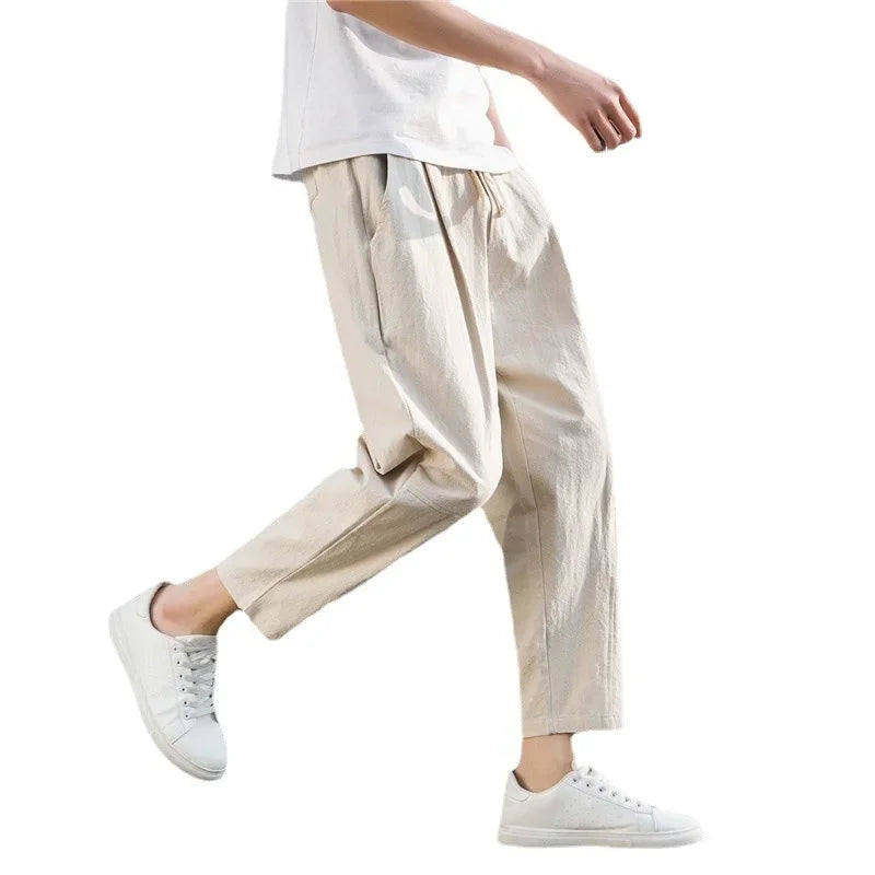 New Style Men's Cotton Linen Pants Summer Thin Loose Fit Bell Bottoms Casual Pants Simple Cropped Pants For Men - Clothing in ##color## by Style Heaven | High-Quality & Trendy Fashion