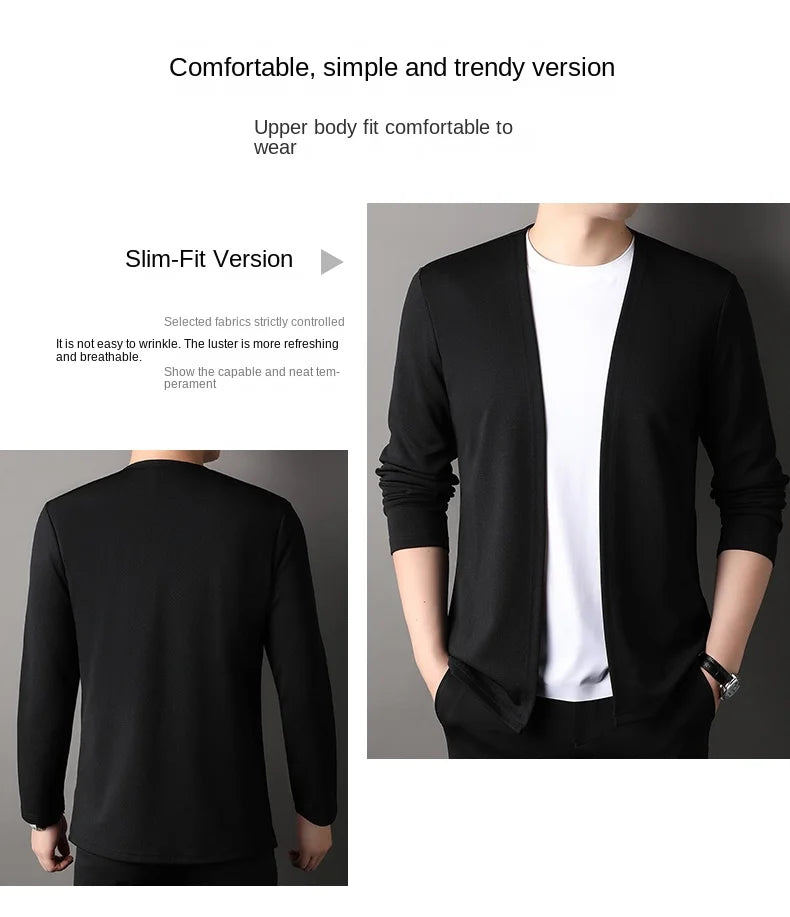 Top Quality Open New Brand Fashion Knit Mens Cardigan Thin Korean Sweater Casual Japanese Solid Coats Jacket Mens Clothing - Clothing Tops in ##color## by Style Heaven | High-Quality & Trendy Fashion