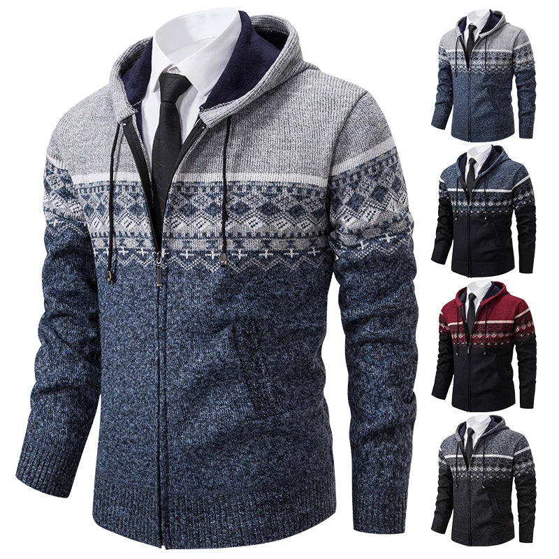 Autumn Winter Men's Sweater Coat Hooded Warm Knitted Cardigan Versatile Casual Knitted Jacket Coat M-3XL-Style Heaven