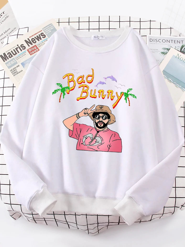 Bad Bunny Beach Vacation Printing Hoodie Woman vintage S-XXL Hoody Korean High Quality Sweatshirt Street Casual Women's Top-Style Heaven