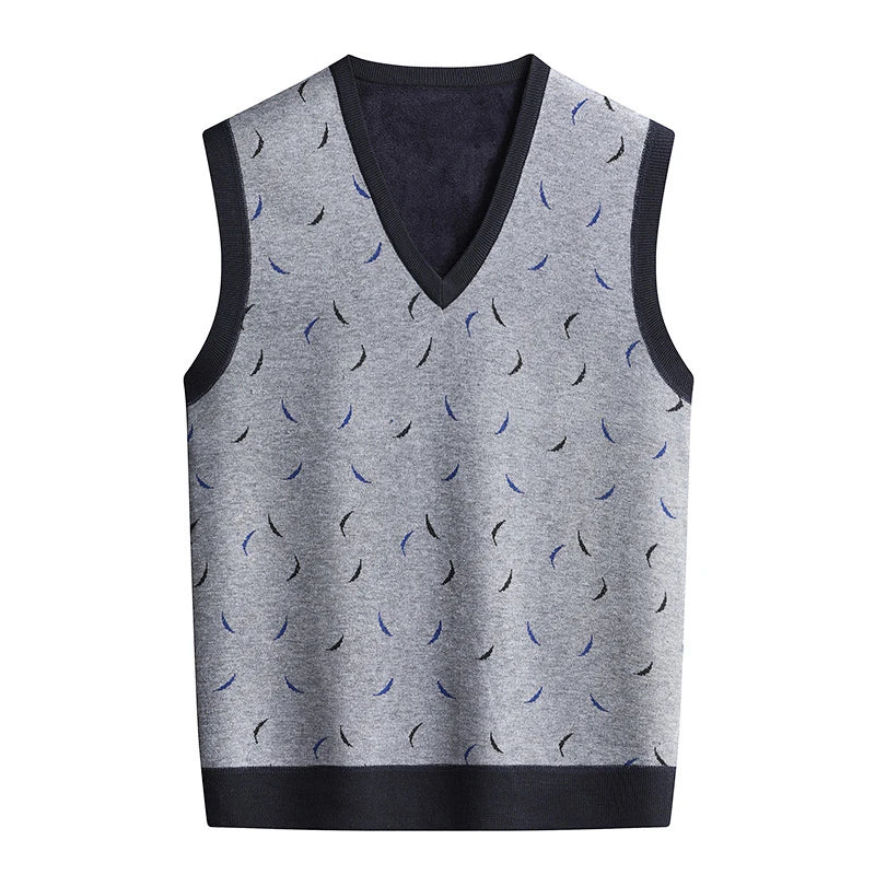 Men‘s V-neck Sweater Vest Autumn Winter Fleece Lining Knit Waistcoat Warm Homme Clothes Fashion Pullover-Style Heaven