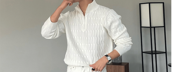 High-Neck Zipper Men's Knitted Sweater Long Sleeve Fashionable White Outerwear Casual Lazy Sle All-Match Spring Autumn-Style Heaven