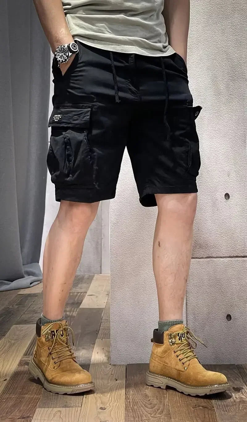 Men's Loose Fit Casual Shorts Summer Thin Section Five Piece Work Trousers Drawstring Leather Belt Straight Leg Mid Trousers Mul-Style Heaven