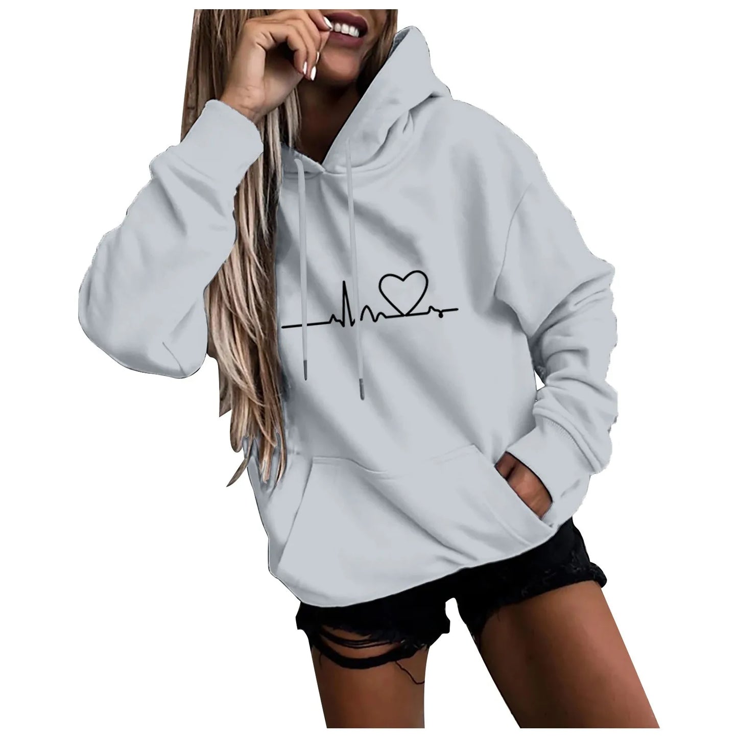 Heartbeat Sketch Printed Women's Hoodie Long Sleeve Casual Daily Wear 2025 Women Hoodies Fall Winter sudaderas de mujer-Style Heaven