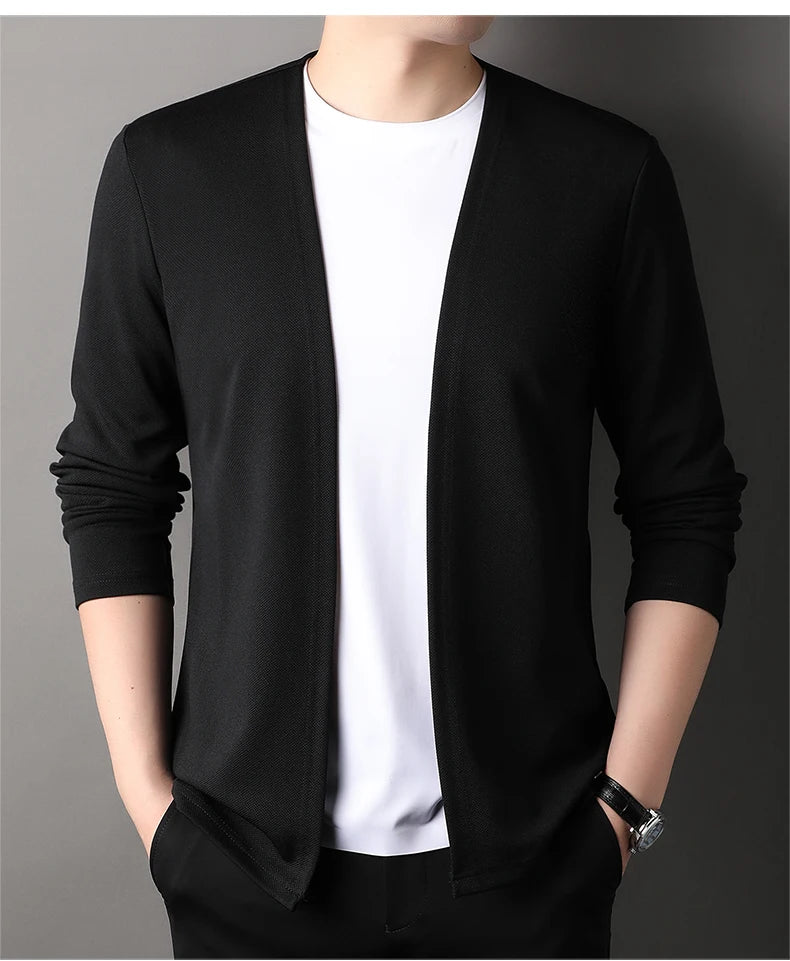 Top Quality Open New Brand Fashion Knit Mens Cardigan Thin Korean Sweater Casual Japanese Solid Coats Jacket Mens Clothing - Clothing Tops in ##color## by Style Heaven | High-Quality & Trendy Fashion