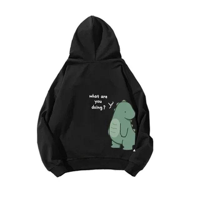 Spring and Autumn Couples Hooded Hoodie Fun Dinosaur Print Hooded Long Sleeved Sweatshirt Unisex Top Y2K Clothes-Style Heaven