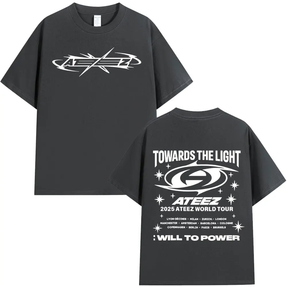 Korean Kpop 2025 Ateez World Tour Towards The Light: Will To Power T Shirt Men's Women Fashion Casual Cotton T-shirts Streetwear-Style Heaven