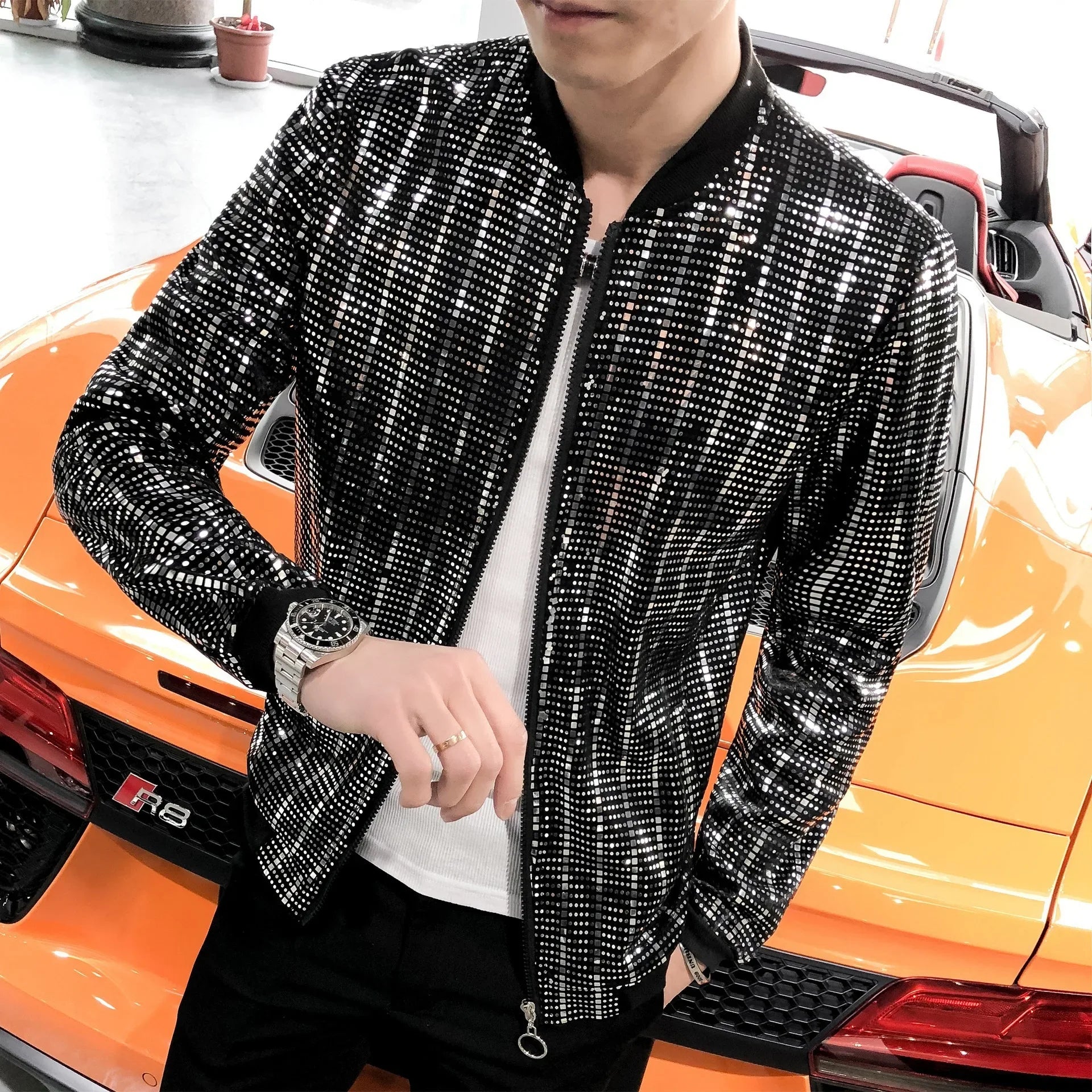 Unique Fashionable Men's Jacket Casual Style Thin Fabric Sequin Embellishment Nightclub Hair Stylist Special Design Wholesale-Style Heaven