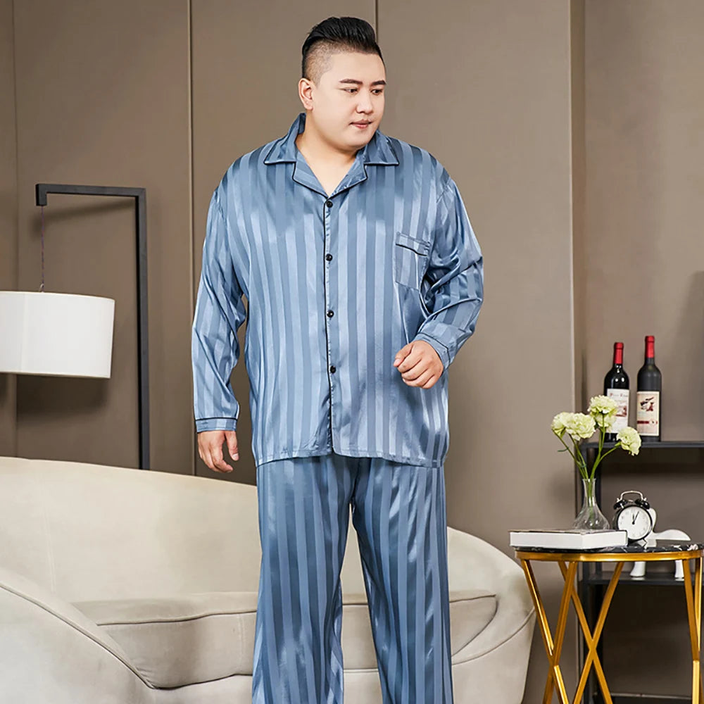 5XL Big Size Pajamas For Men 165KG Spring Summer Ice Silk Satin Cool Pajama Man Set Casual Loose Luxury Print Sleepwear Pijama-Style Heaven