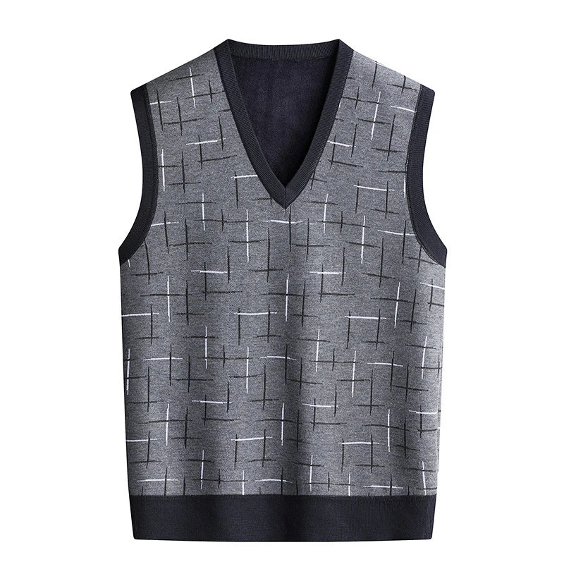 Men‘s V-neck Sweater Vest Autumn Winter Fleece Lining Knit Waistcoat Warm Homme Clothes Fashion Pullover-Style Heaven