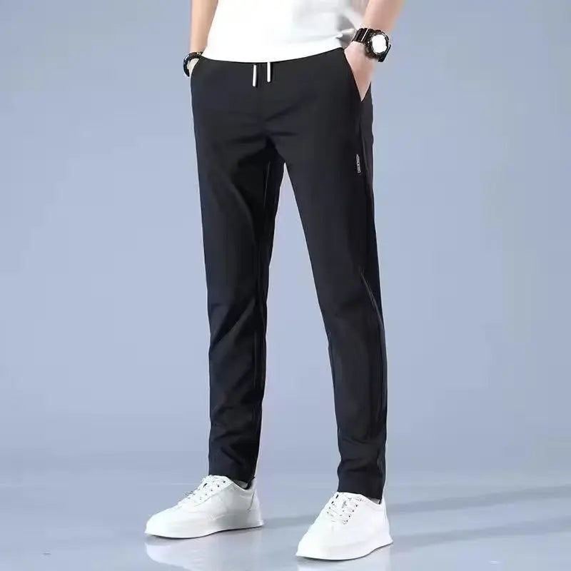 High end ice silk pants for men in summer, thin style, quick drying, large size, long pants for men in sports, casual-Style Heaven