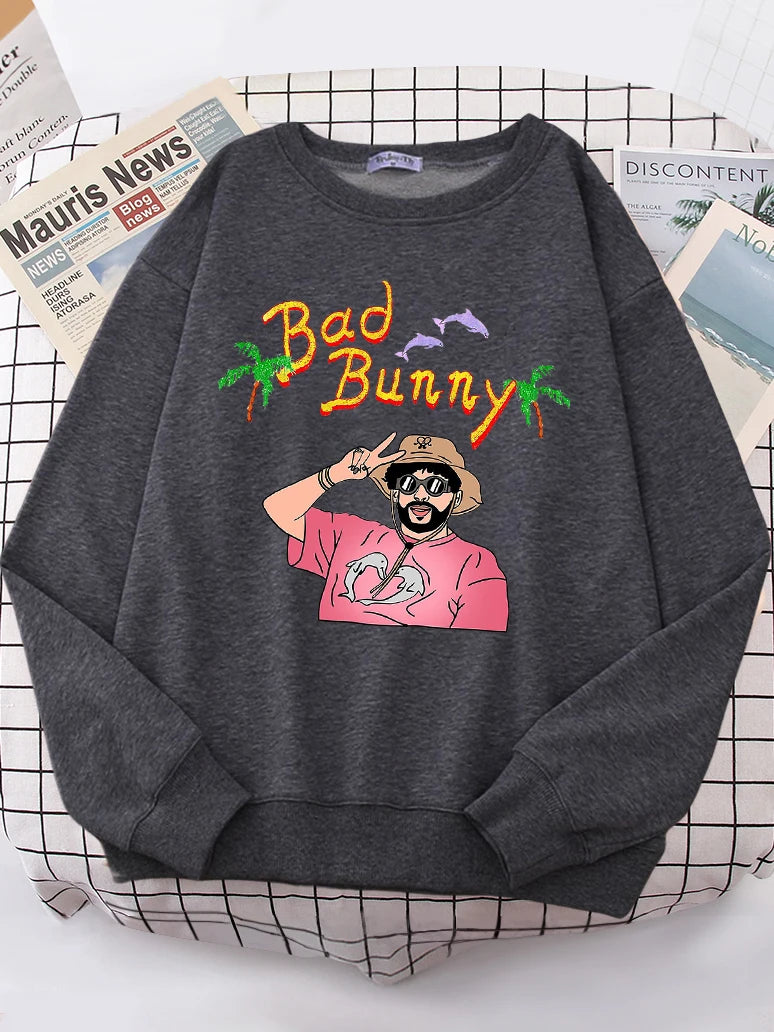 Bad Bunny Beach Vacation Printing Hoodie Woman vintage S-XXL Hoody Korean High Quality Sweatshirt Street Casual Women's Top-Style Heaven