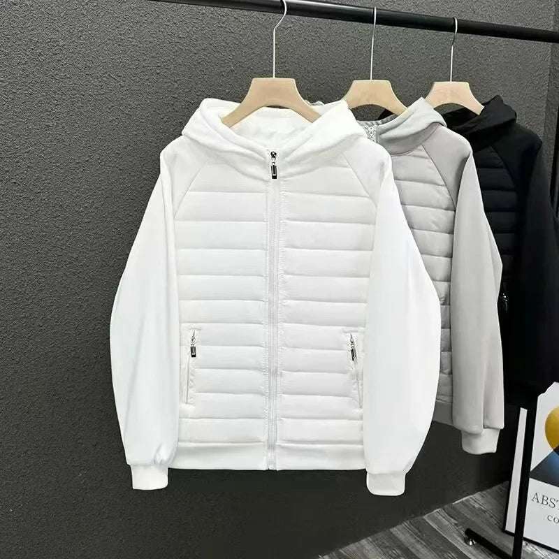 Outerwear - Hooded Solid Color Cotton Coat Jacket Grey Black Off-White Loose Fit Versatile Casual Unique Couple Style Jacket For Men