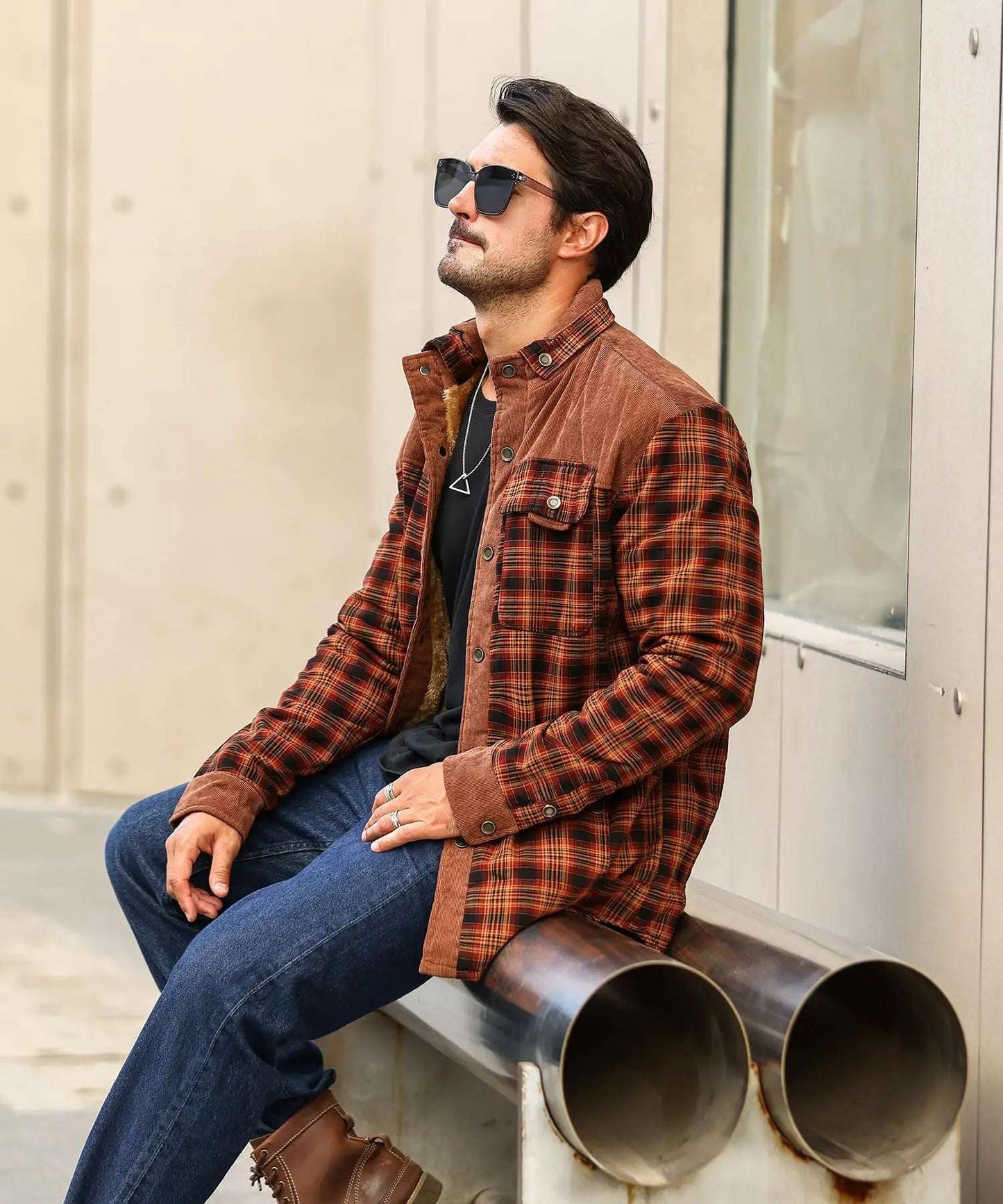 Coats & Jackets - Men's Bomber Jacket Plaid Sherpa Lined Flannel Shirt Jacket - Winter Warm Button-Up