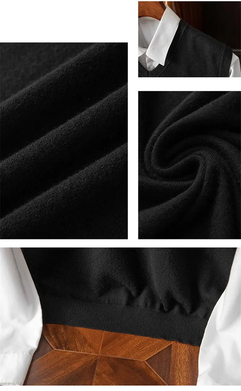 Cashmere Knitted Sweater Vest Men's Clothing V-neck Solid Color Pullover Camisole Bottom Spring Autumn Tops-Style Heaven