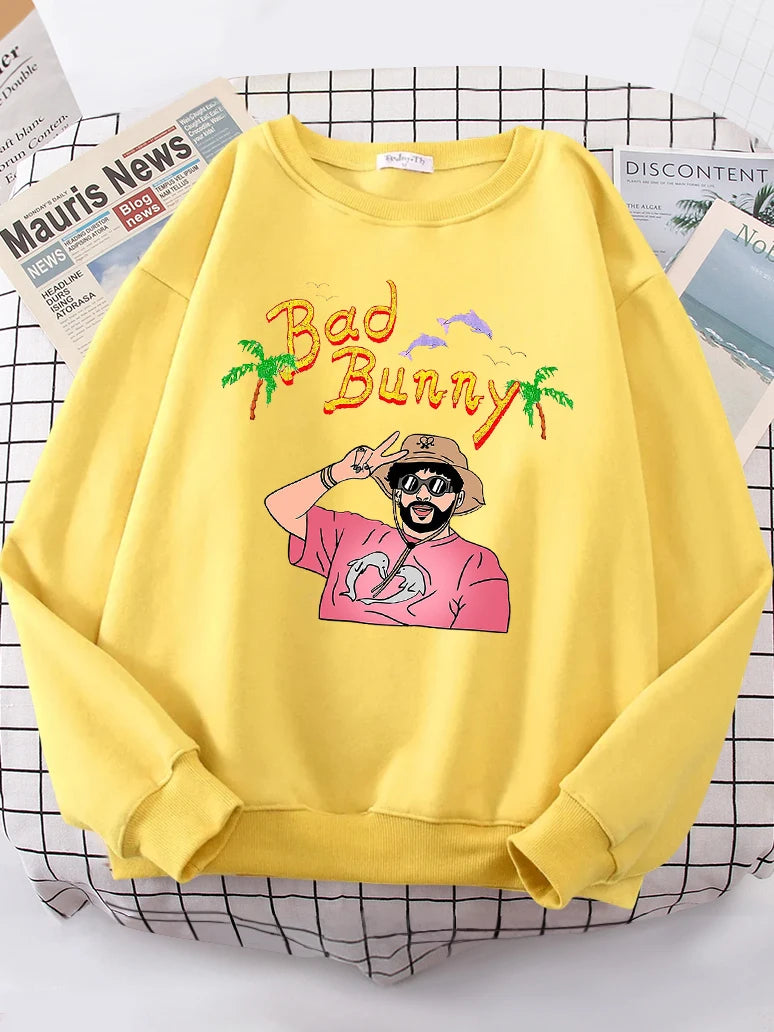 Bad Bunny Beach Vacation Printing Hoodie Woman vintage S-XXL Hoody Korean High Quality Sweatshirt Street Casual Women's Top-Style Heaven