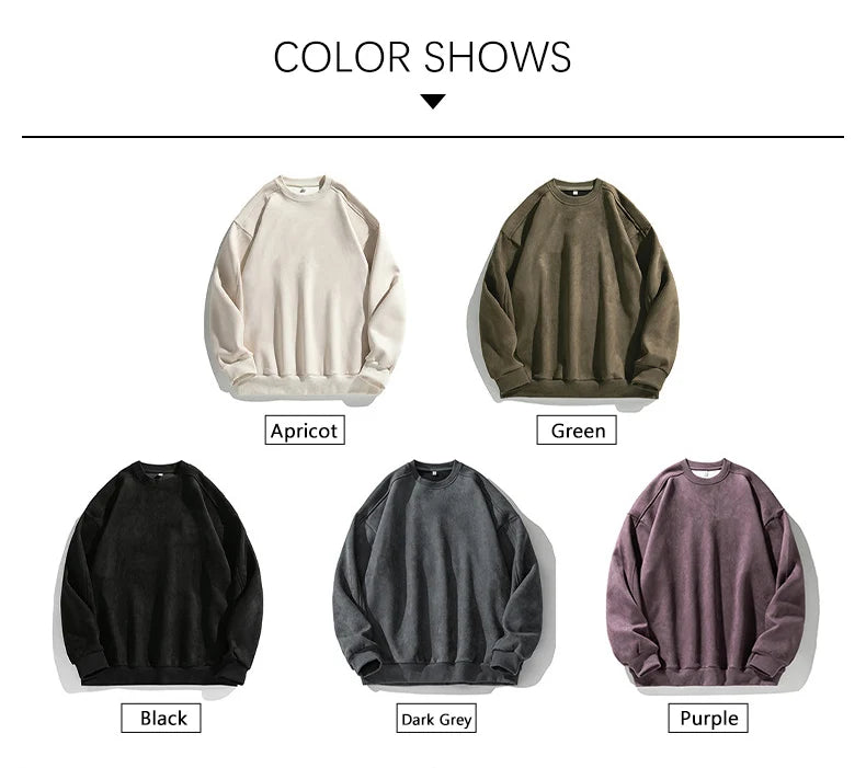 Purple Sweatshirt Mans Suede O Neck Autumn Winter Baggy Men Sweatshirts Casual Long Sleeve 2025 New Male Tops - Clothing Tops in ##color## by Style Heaven | High-Quality & Trendy Fashion