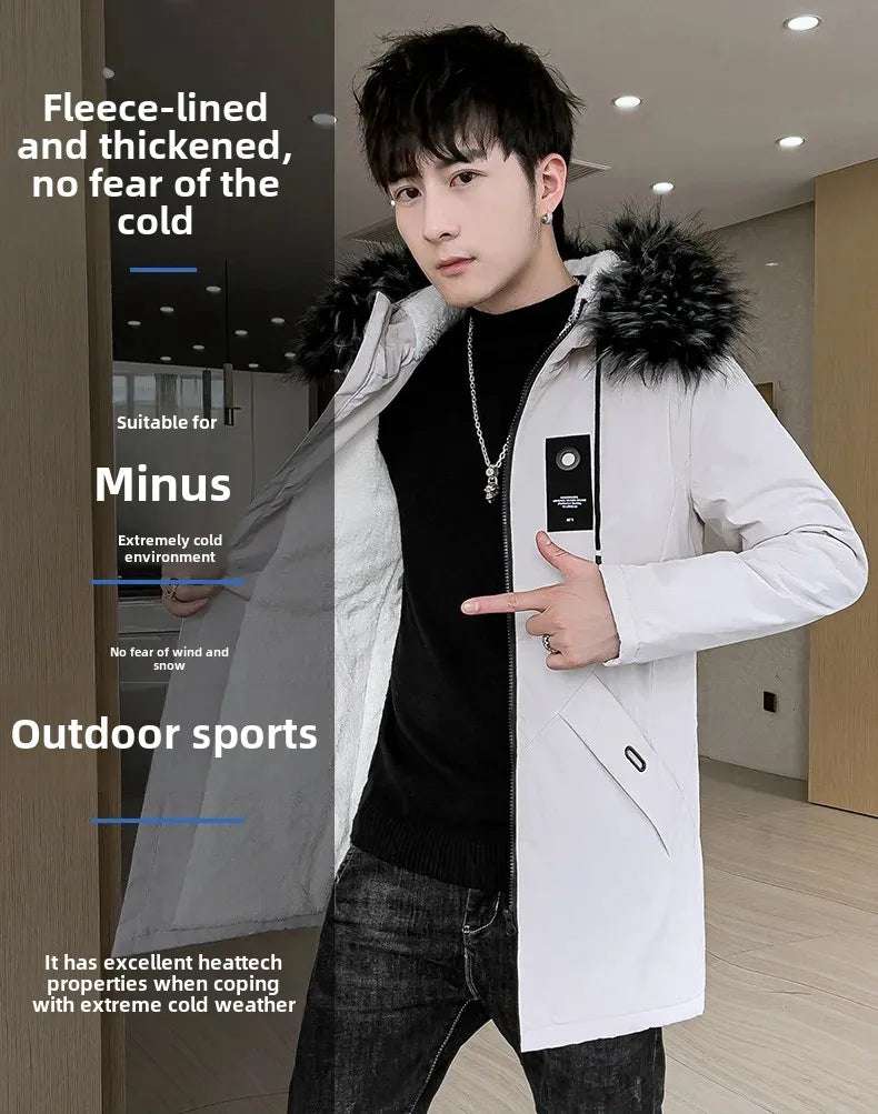 Outerwear - New Men's Medium-Length Thickened Cotton Jacket With Hoodie Warm Anti-Cold Loose Fit From China Mainland For All Seasons