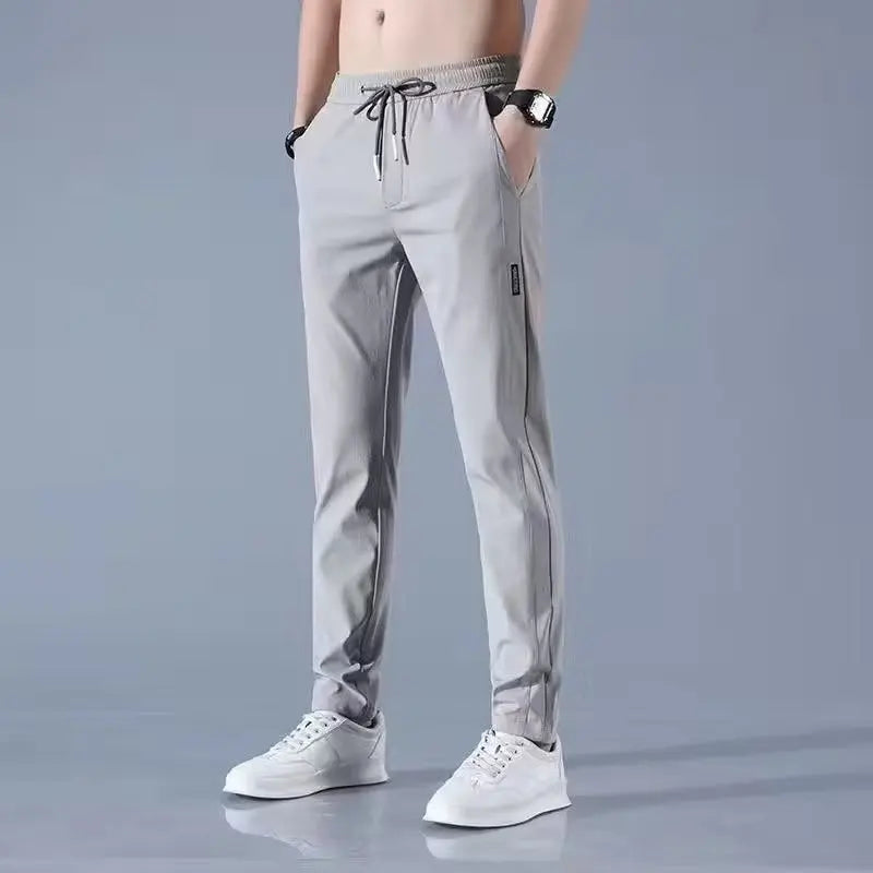 High end ice silk pants for men in summer, thin style, quick drying, large size, long pants for men in sports, casual-Style Heaven