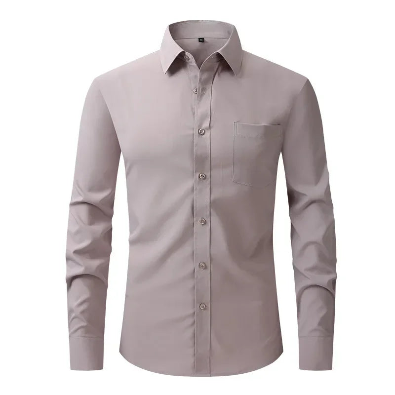 US Size Elastic Shirt New Men's Business and Leisure Long Sleeved Shirt Slim Fit Professional Dress Best-selling Seasonal Style - Clothing Tops in ##color## by Style Heaven | High-Quality & Trendy Fashion