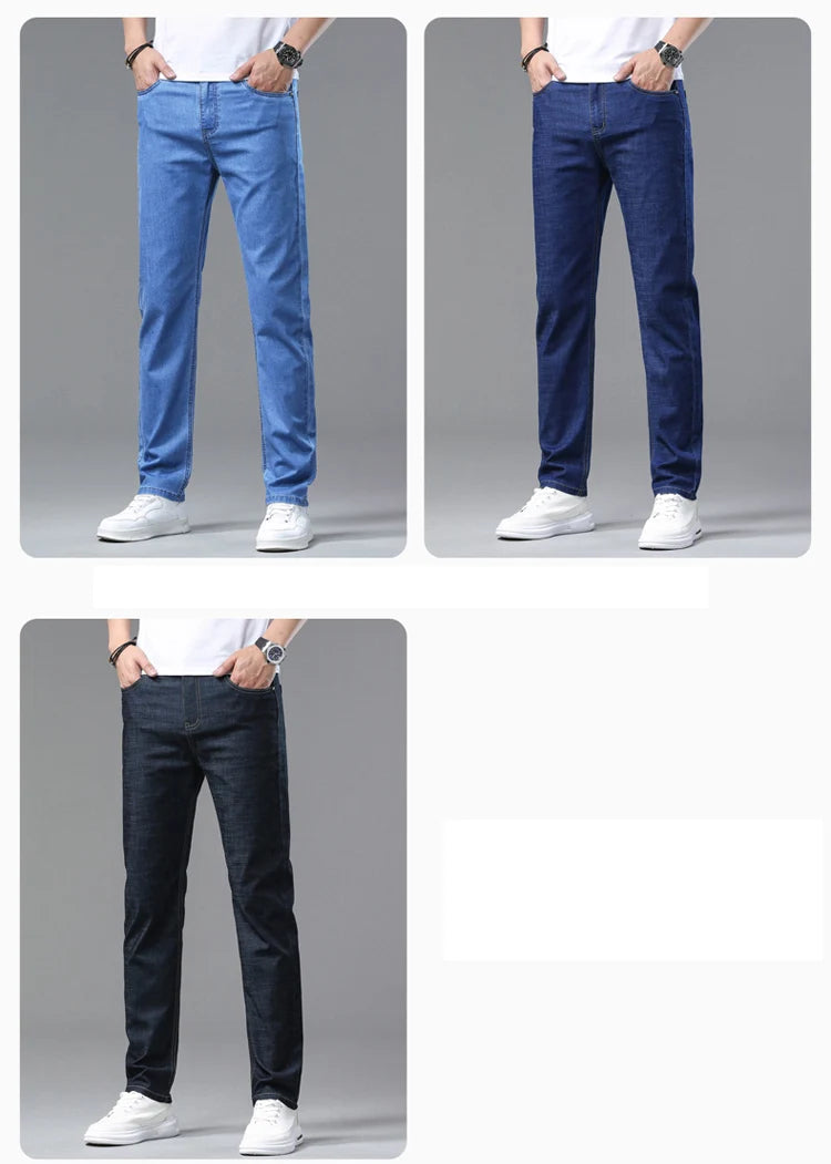 2025 Spring Summer Thin Classic Men's Business Jeans Stretch Trousers Casual Straight Denim Pants  Brand Male Clothing 28-40-Style Heaven