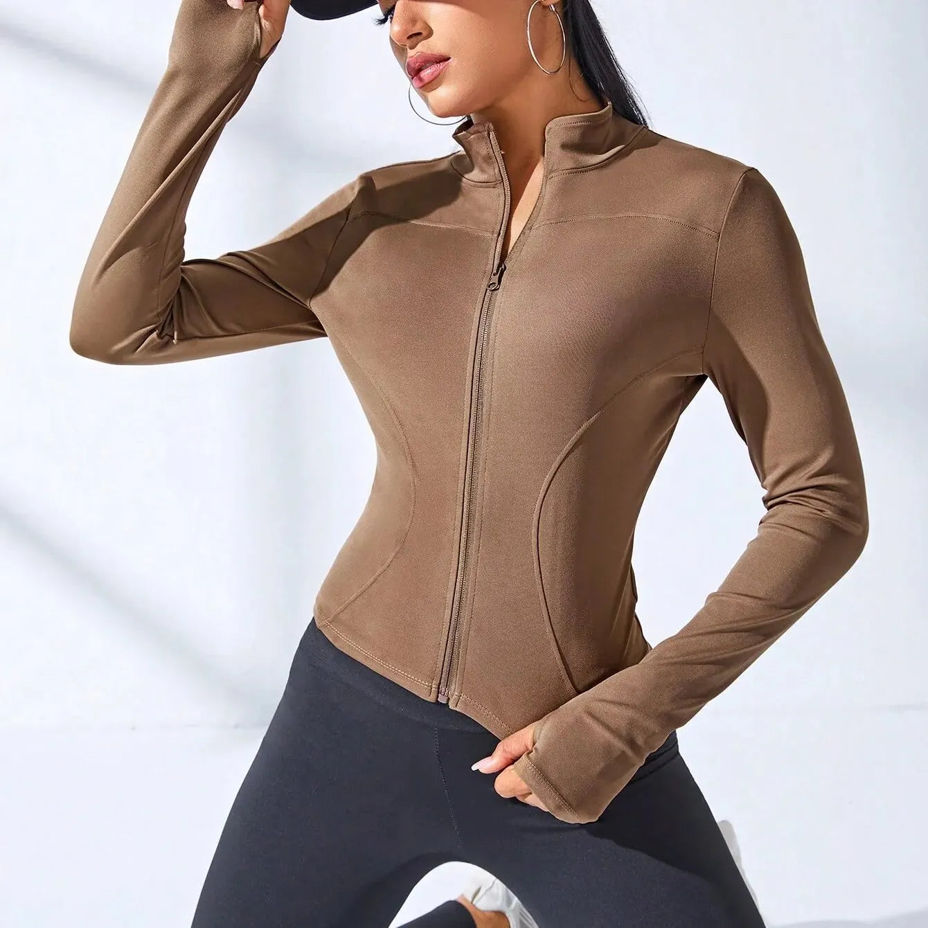 New Yoga Coat Short Sports Jacket WOMEN'S Fitness Clothes Slimming Body Sculpting Zipper Yoga Jacket