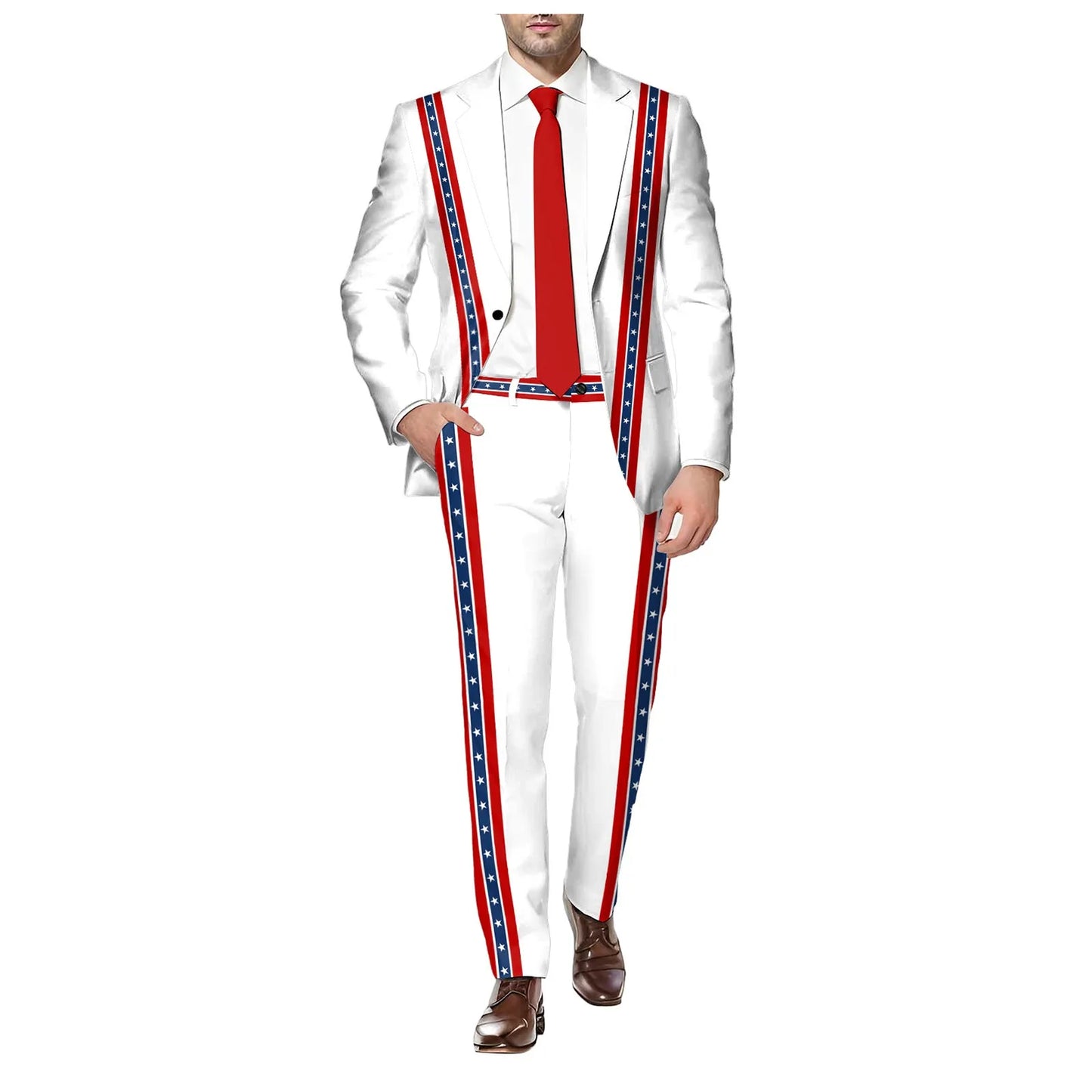 2 Piece Set Men's Independence Day Blazer Long Sleeve Coat And Pants Set Printed Flag Button Suit Holiday Party Men's Suit Set-Style Heaven