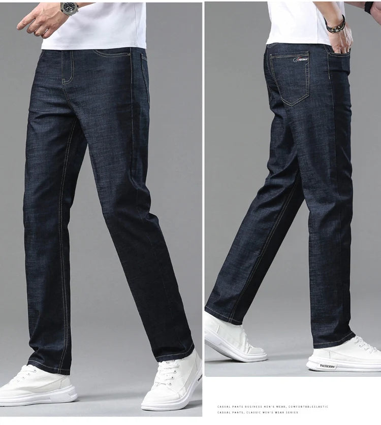 2025 Spring Summer Thin Classic Men's Business Jeans Stretch Trousers Casual Straight Denim Pants  Brand Male Clothing 28-40-Style Heaven