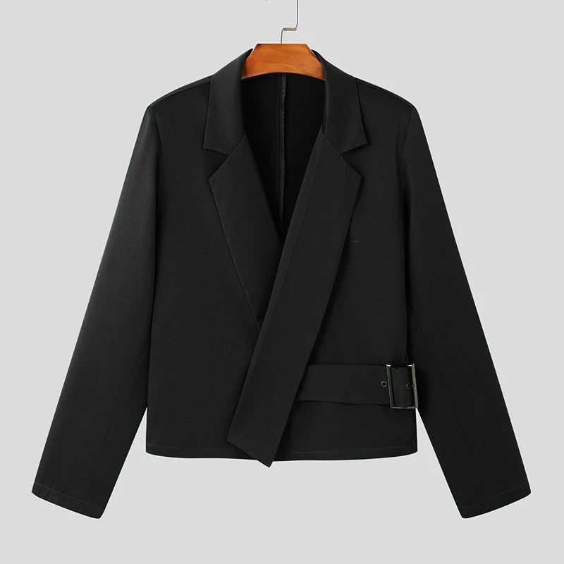 Lapel Collar Solid Commuting Jackets Coats Men Deconstruction Elegant Blazer Casual Long Sleeve Suits Metal Buckle Coats-Style Heaven