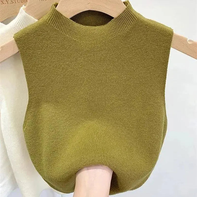 1PC Fashion Half Turtleneck Knitted Tank Top Summer Women Casual Solid Color Sleeveless Vest-Style Heaven