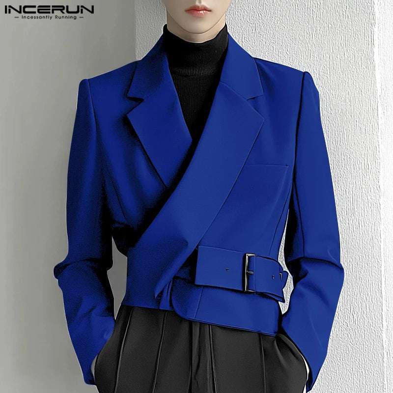 Clothing - Lapel Collar Solid Commuting Jackets Coats Men Deconstruction Elegant Blazer Casual Long Sleeve Suits Metal Buckle Coats