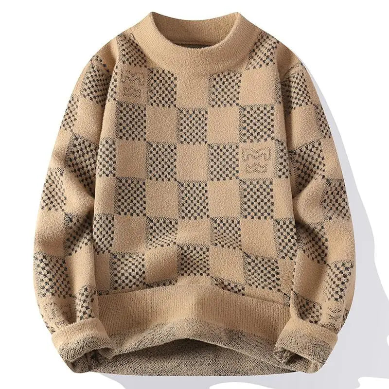 New Checkered Knitted Sweater American Trendy Men's Tops Classic Autumn Knitted Hoodie Fashionable Slimming Harajuku-Style Heaven