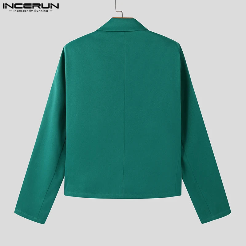 Lapel Collar Solid Commuting Jackets Coats Men Deconstruction Elegant Blazer Casual Long Sleeve Suits Metal Buckle Coats-Style Heaven