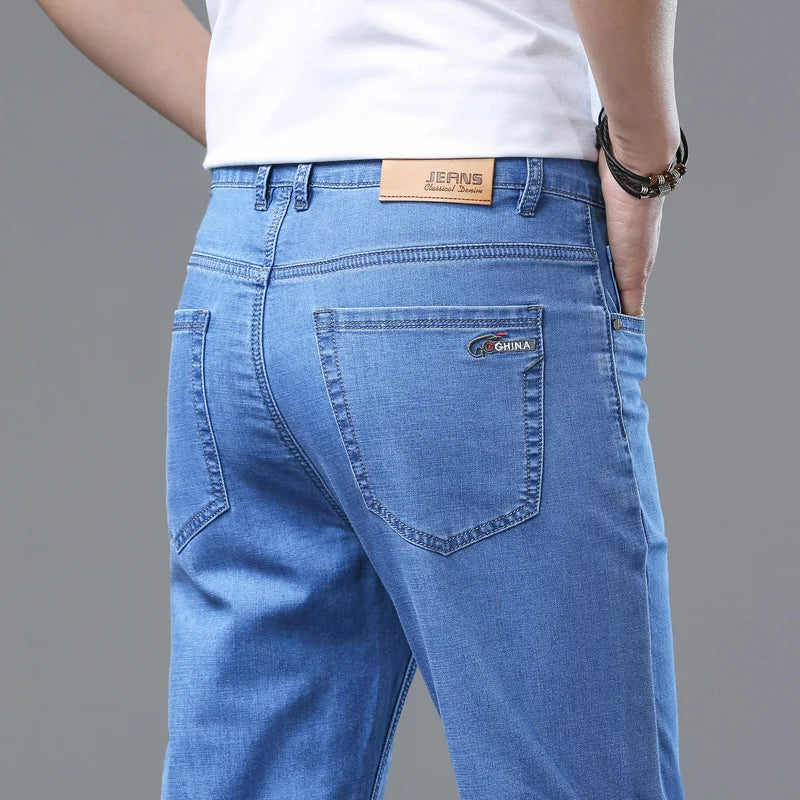 2025 Spring Summer Thin Classic Men's Business Jeans Stretch Trousers Casual Straight Denim Pants  Brand Male Clothing 28-40-Style Heaven